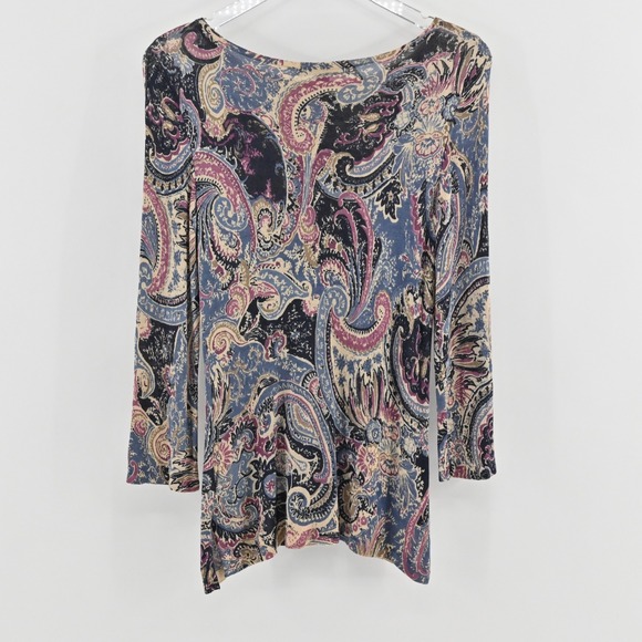 Ralph Lauren Womens Paisley Silk Top Size S Long Sleeve Boat Neck Comfort LRL - Picture 2 of 12